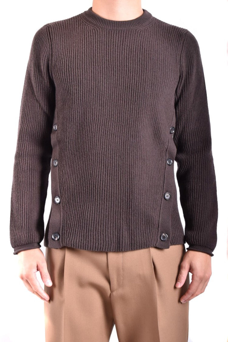 Moschino Brown Knitwear With Ribbed Texture And Side Button Detailing
