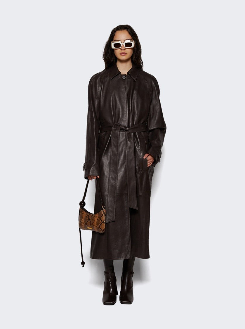 Magda Butrym Belted Leather Coat Brown