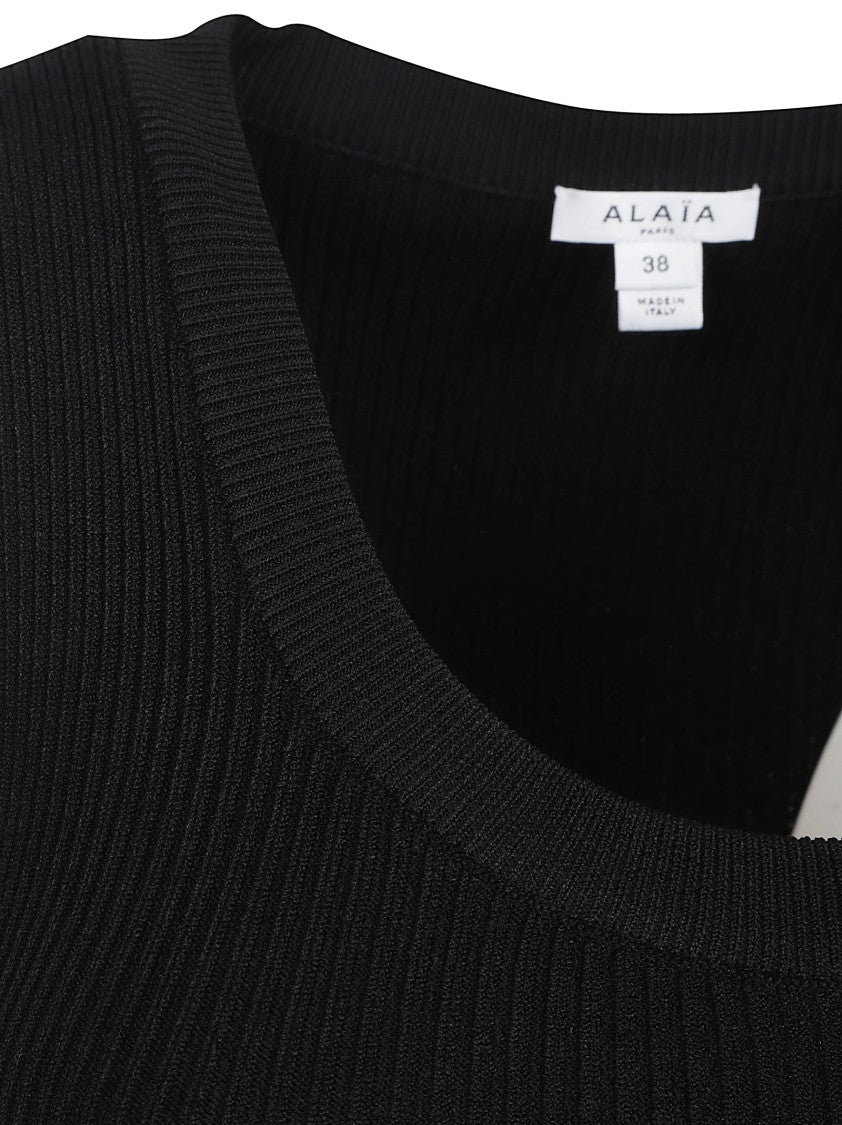 Alaïa Fitted Ribbed Knit Bodysuit With Wide Scoop Neckline