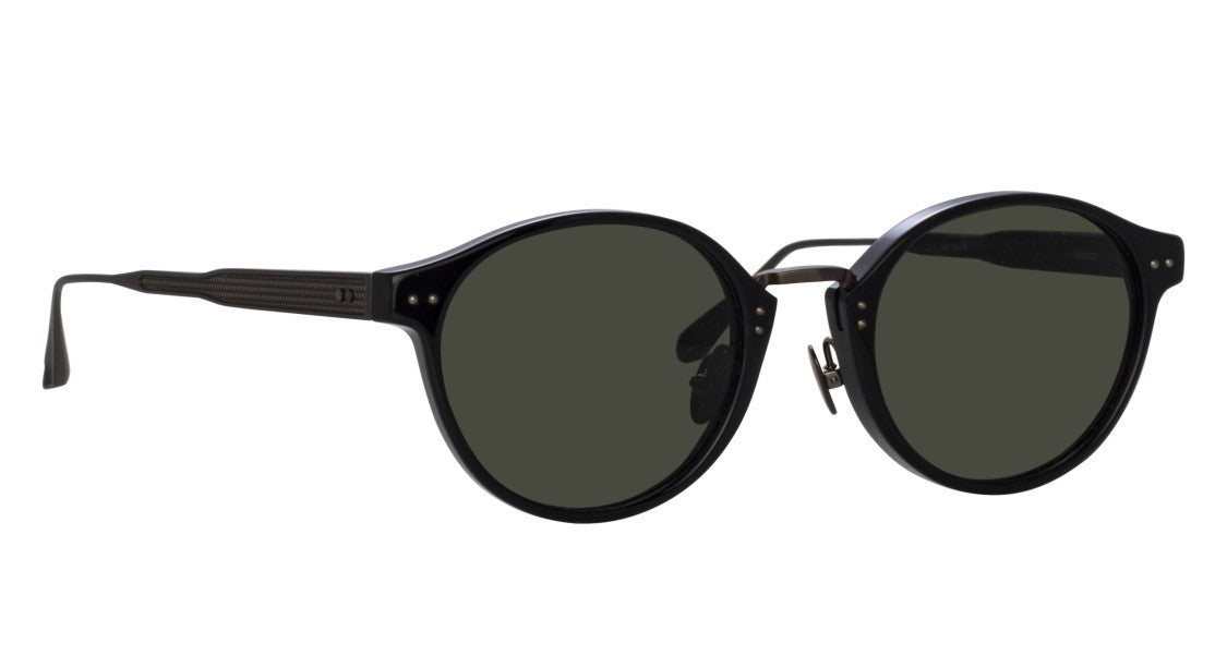 Linda Farrow Lflb Round Titanium Sunglasses With Textured Black Frame