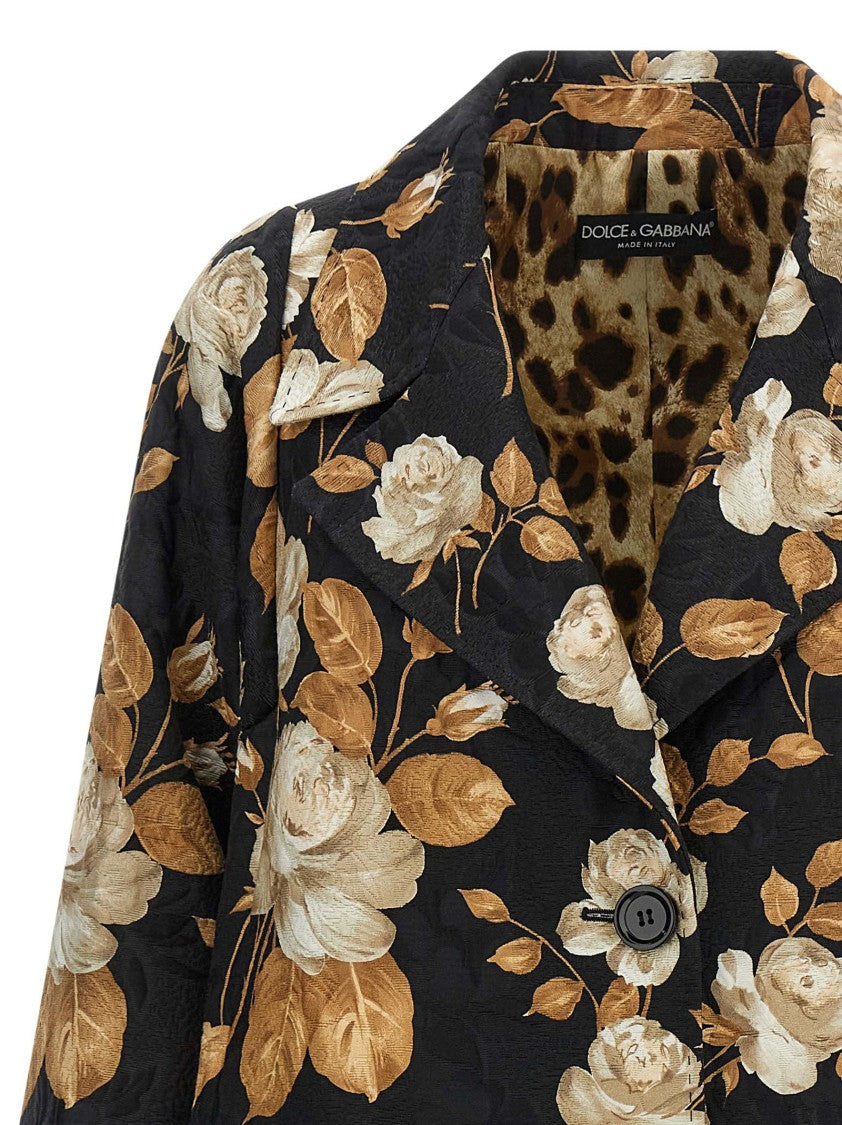 Dolce & Gabbana Brocade Coat With Vintage Rose Print