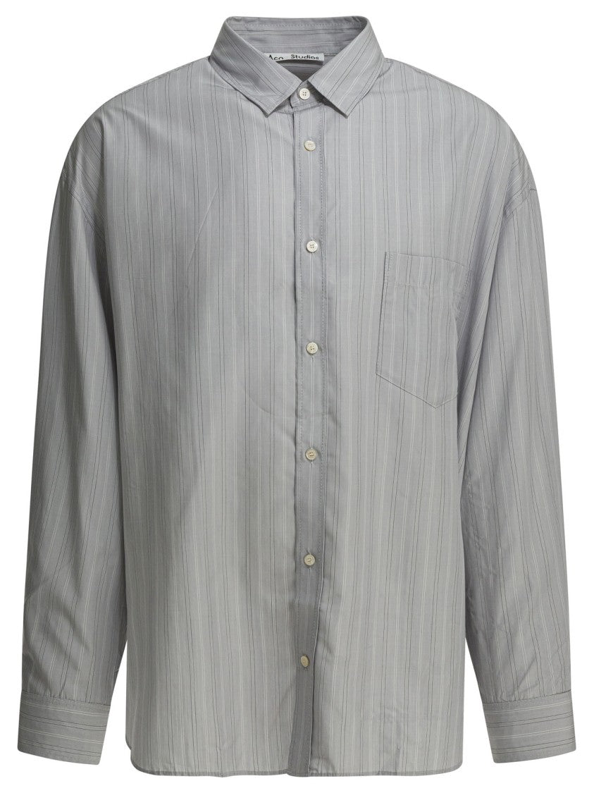 Acne Studios Boxy Grey Shirt With Vertical Stripe Pattern
