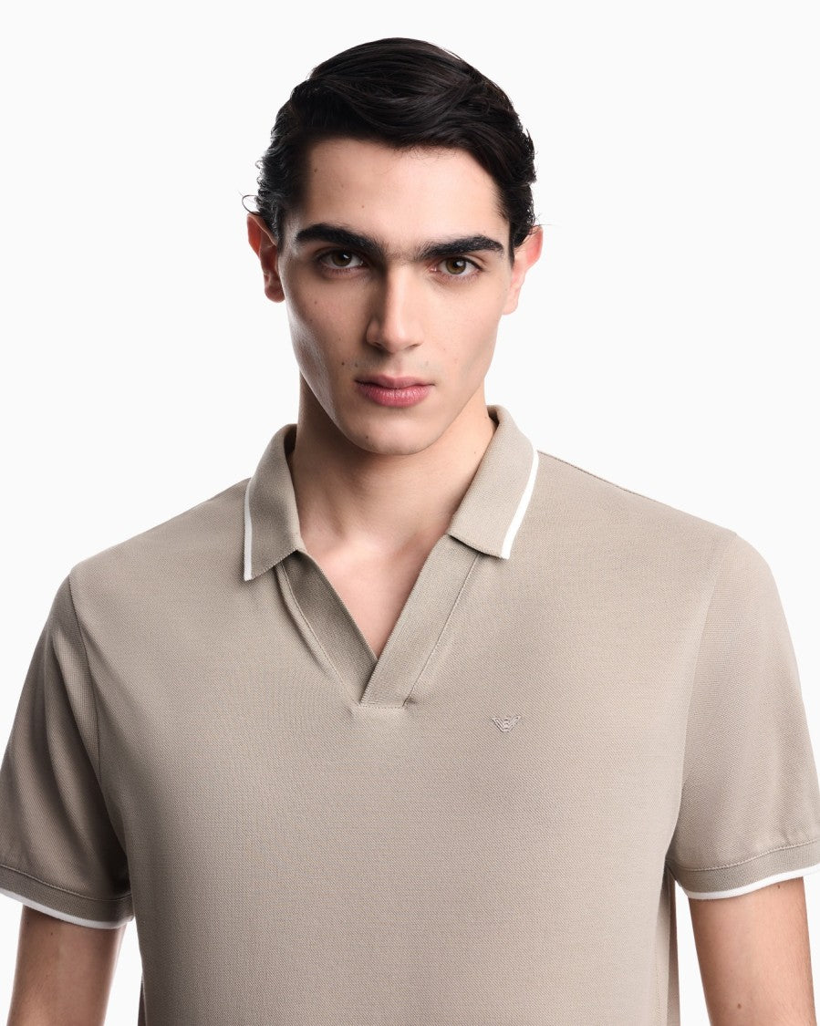 Emporio Armani V Neck Pique Polo Collar Shirt