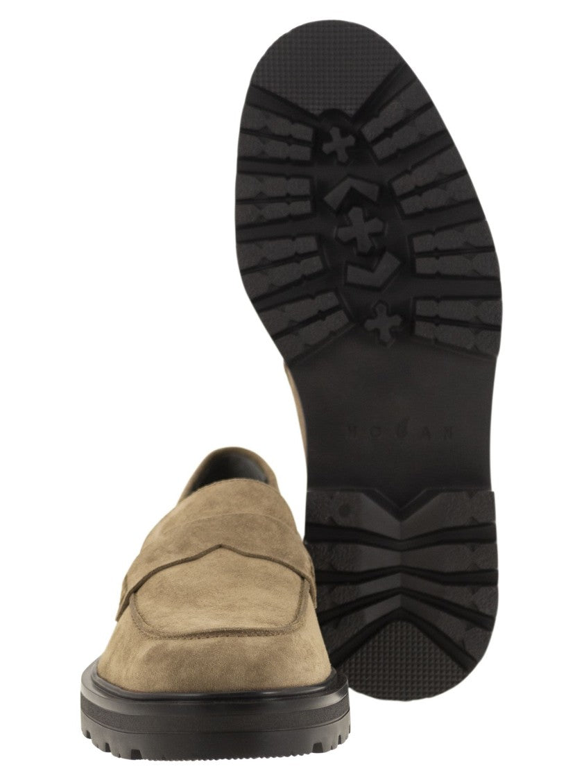 Hogan H673 Suede Moccasin With Carrarmato Bottom