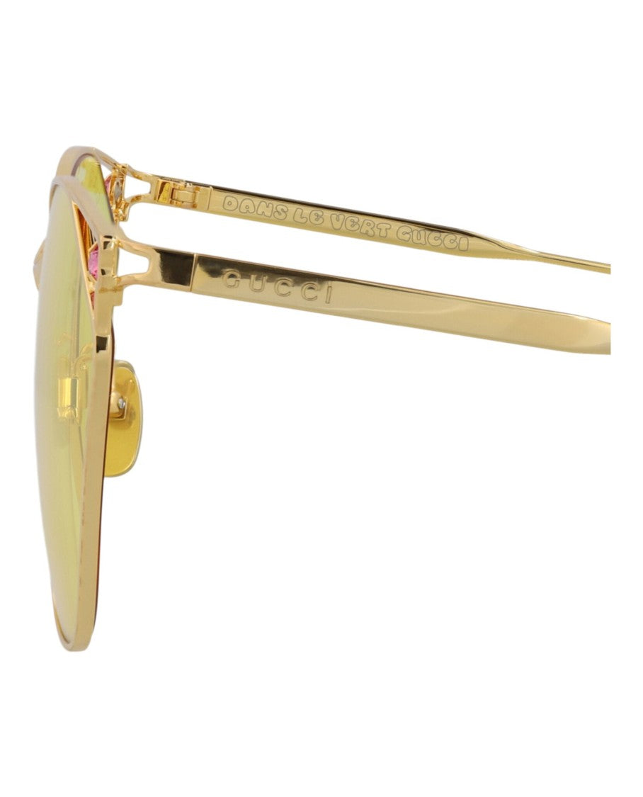 Gucci Cat Eye-Frame Metal Sunglasses With Pink Accents