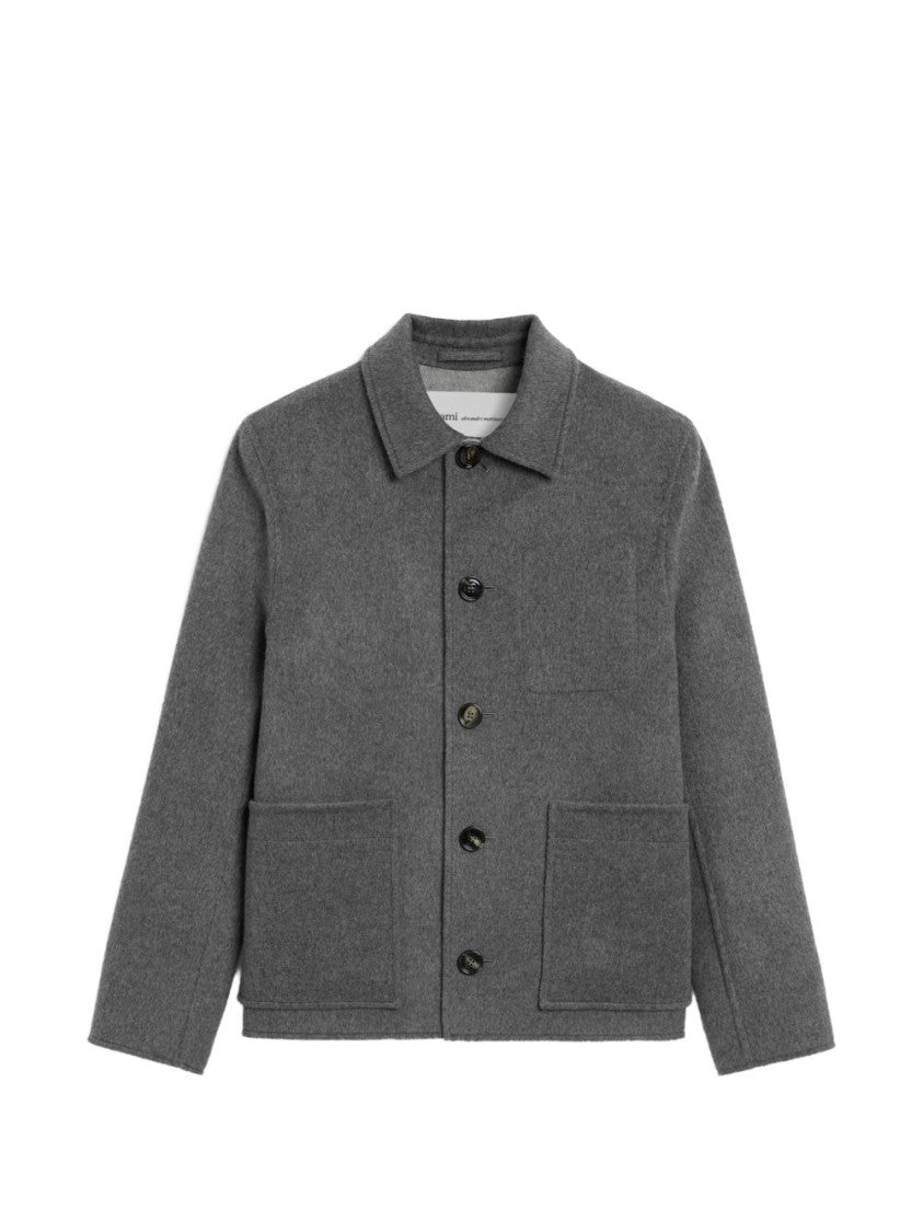 Ami Paris Boxy Cropped Jacket With Classic Collar