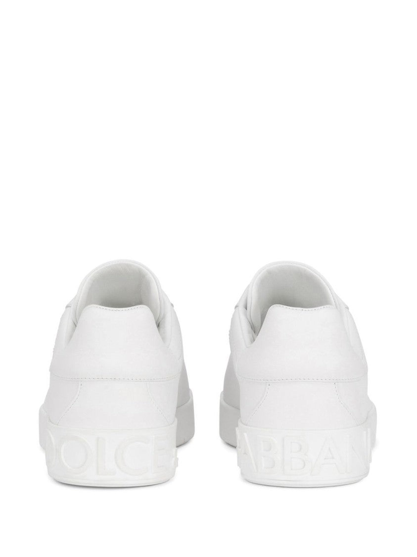 Dolce & Gabbana White Calfskin Portofino Branded Spoiler Sneakers