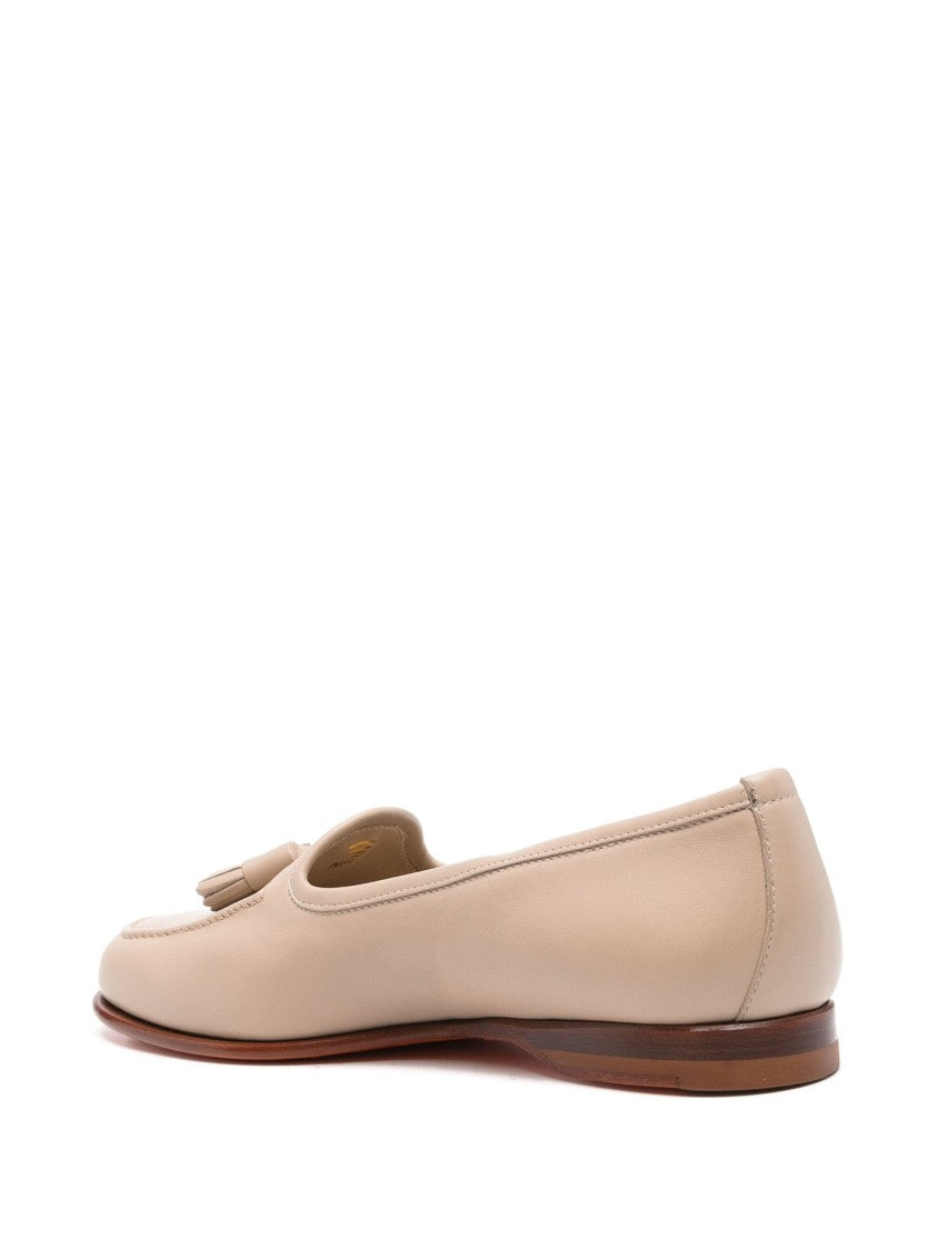 Santoni Beige Leather Tassel Loafers With Rubber Sole