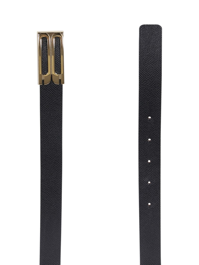 Victoria Beckham Black Calf Leather Belt With Gold-Tone Buckle