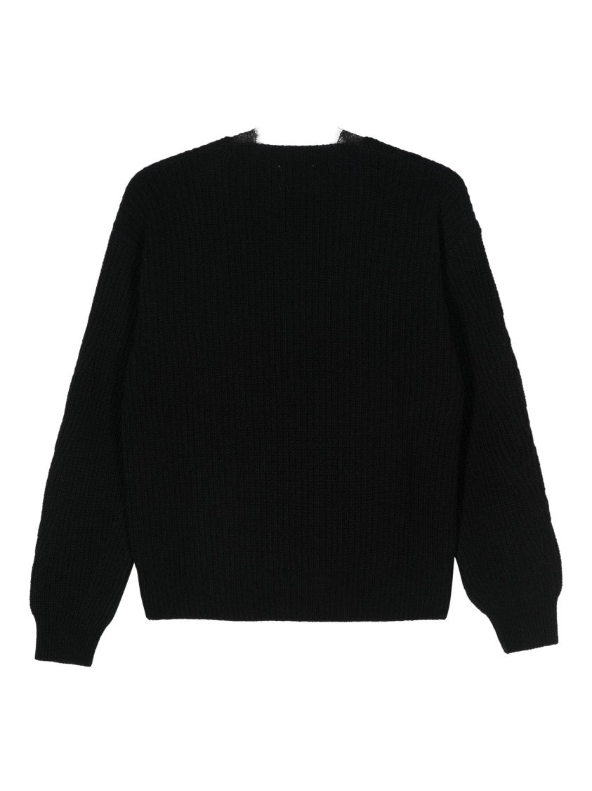 Moschino Half-Cardigan Knit Sweater With Deep V-Neckline