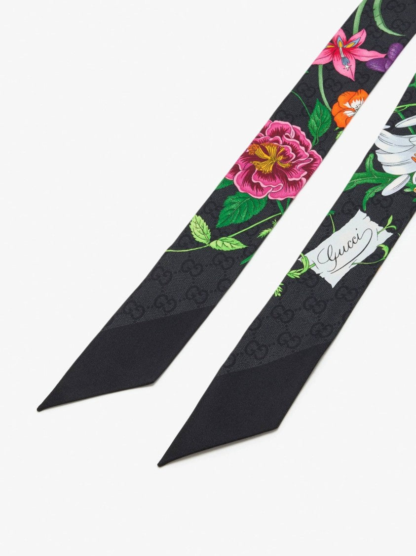 Gucci Black Flora Canvy Twill Scarf