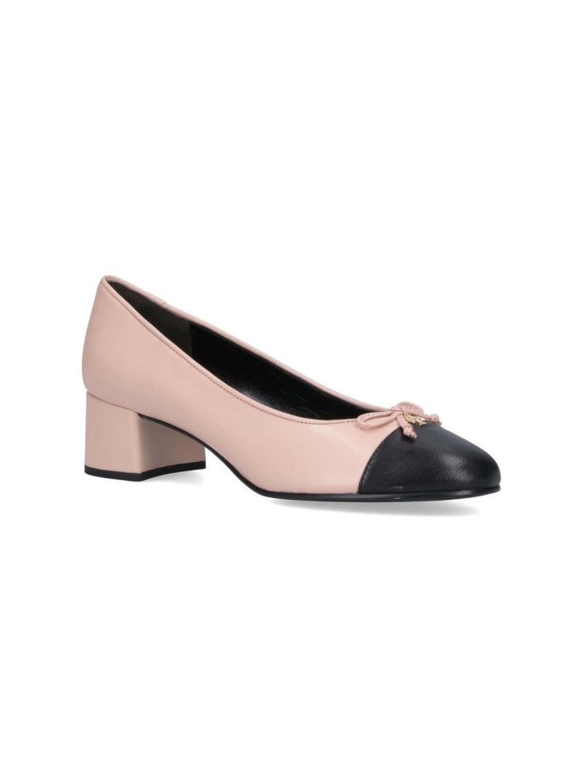 Tory Burch Pink Hammered Leather Bow Pumps
