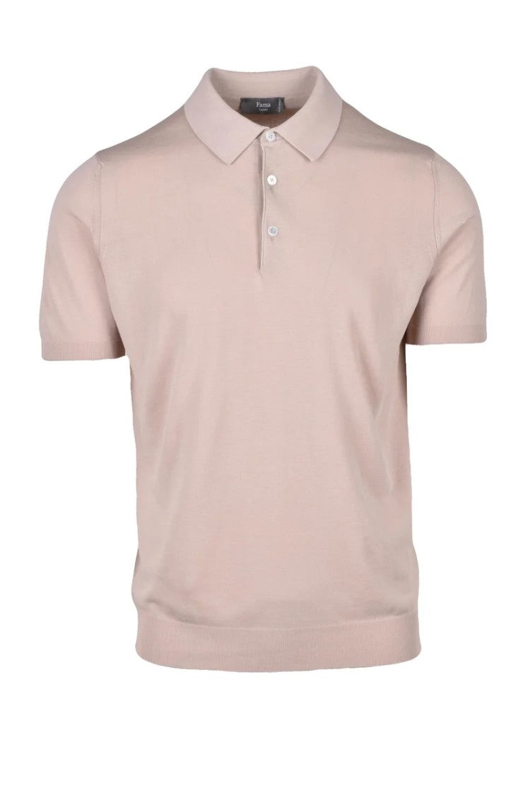 Fama Beige Cotton Polo Sweater