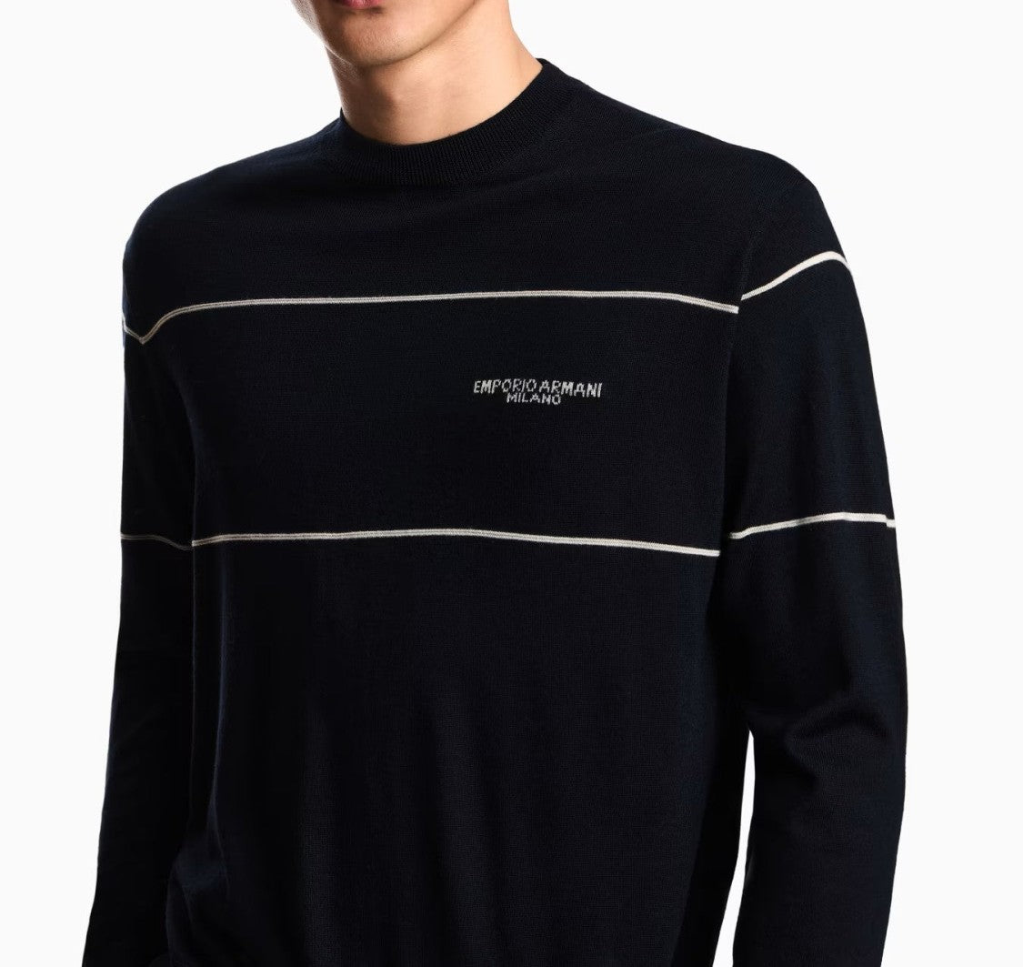 Emporio Armani Textured Knit Pullover With Horizontal Stripes