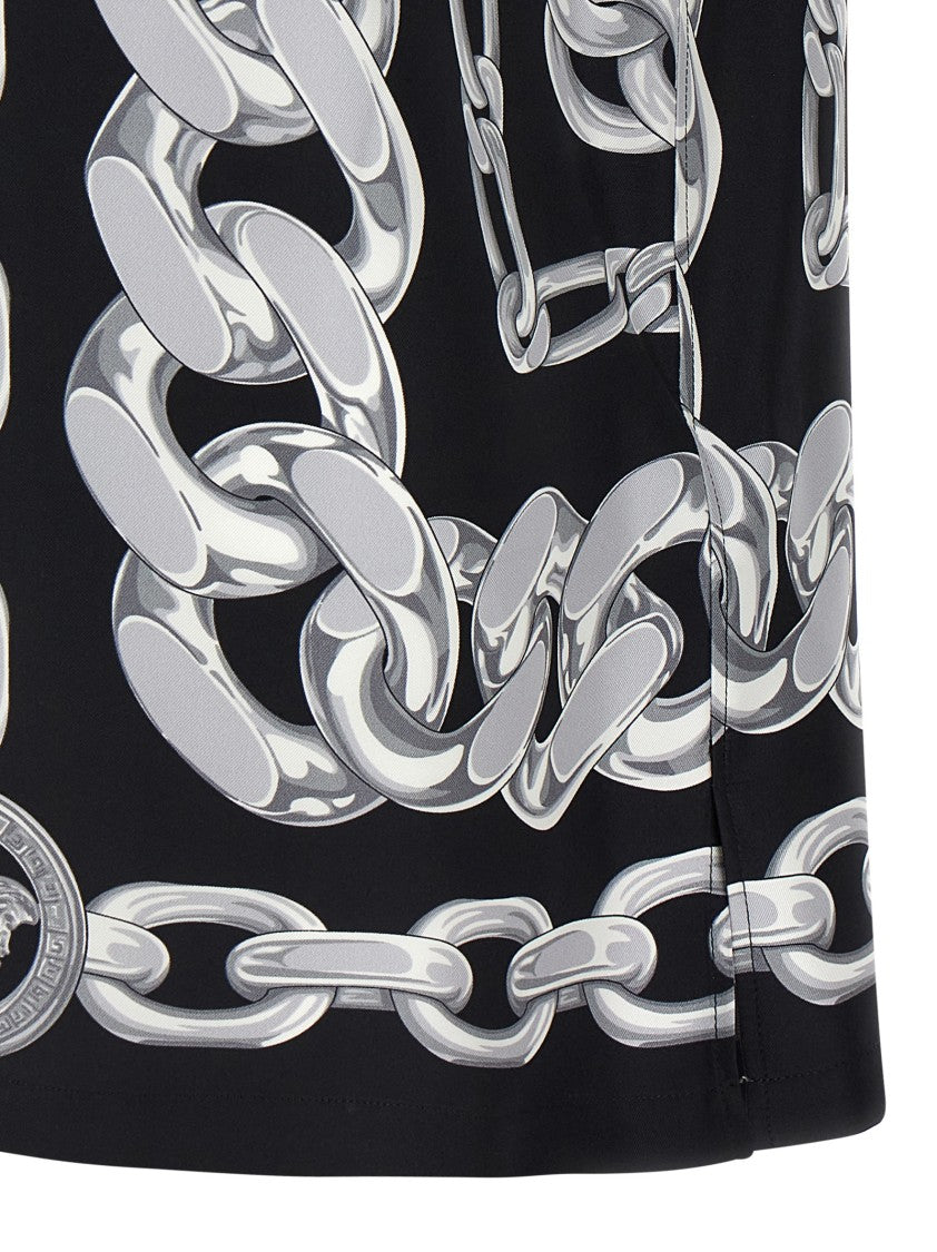 Versace Silk Twill Shirt With Medusa Chains Print