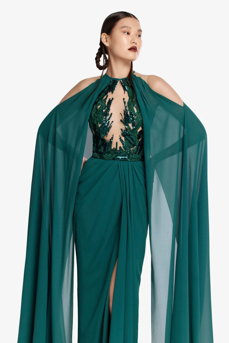 Saiid Kobeisy Pleated Dress With Cape