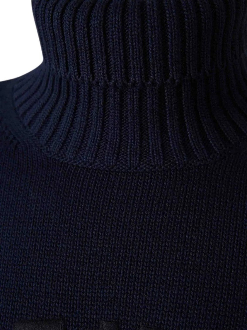 Givenchy Navy Ribbed Knit Raised Lettering Turtleneck