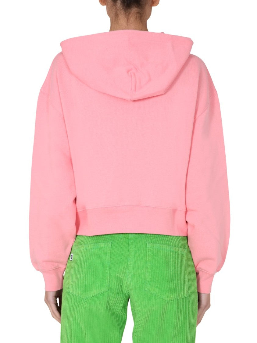 Msgm Cropped Boxy Hoodie With Drawstring