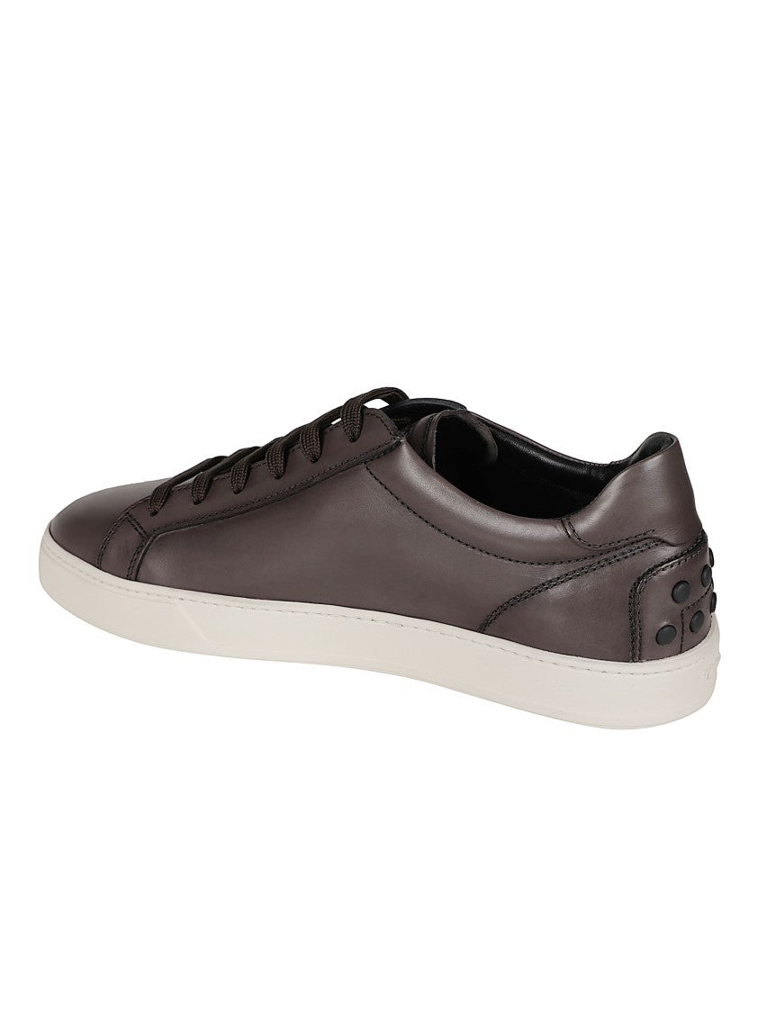 Tod's Low-Top Brown Calf Leather Sneakers With Textured Sole