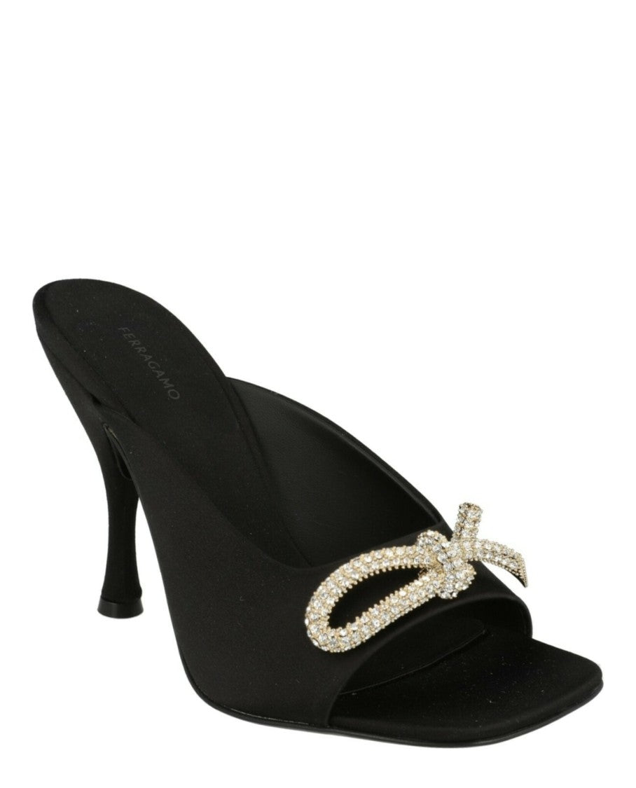 Ferragamo Crystal-Embellished Knot-Detail Mules