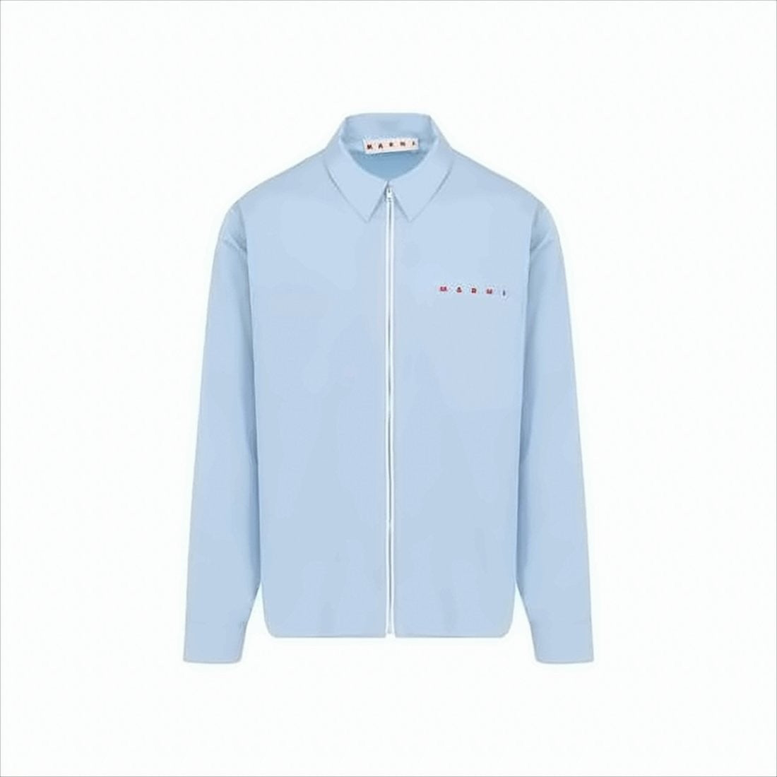 Marni Light Blue Minimalistic Cotton Jacket With Zipper Closure