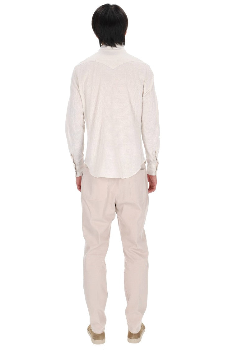 Eleventy Sabbia Textured Cotton-Linen Texas Shirt