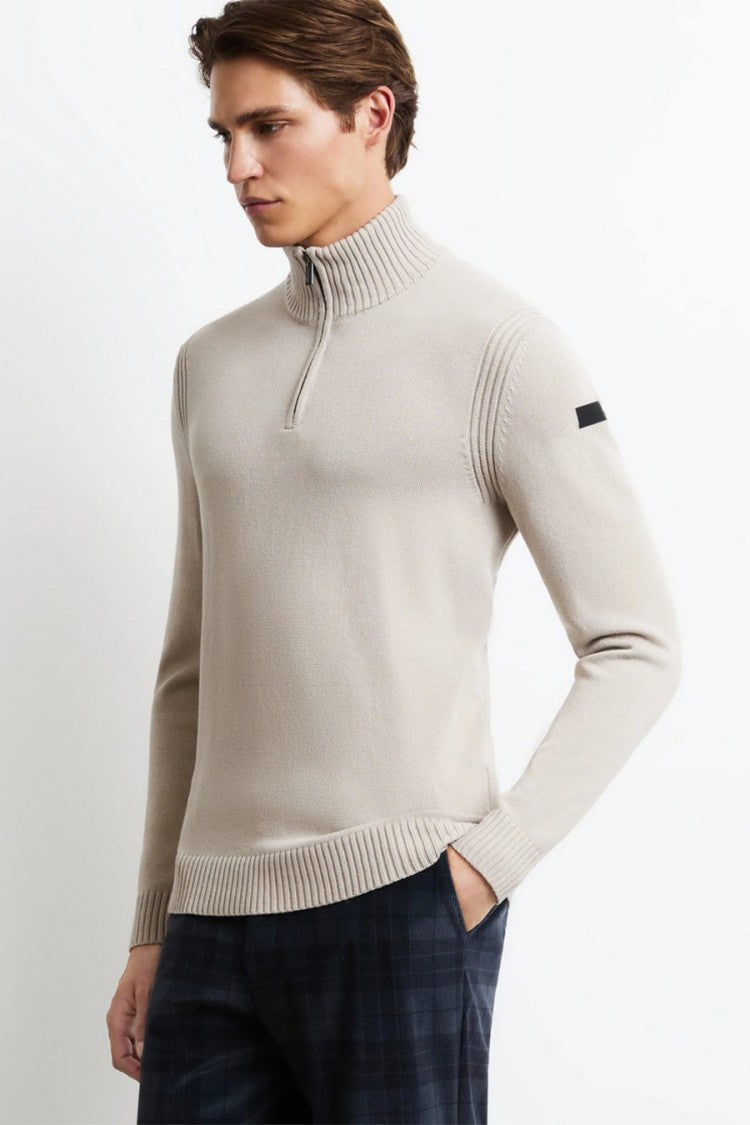 Rrd Light Grey Half-Zip Ribbed-Knit Sweater