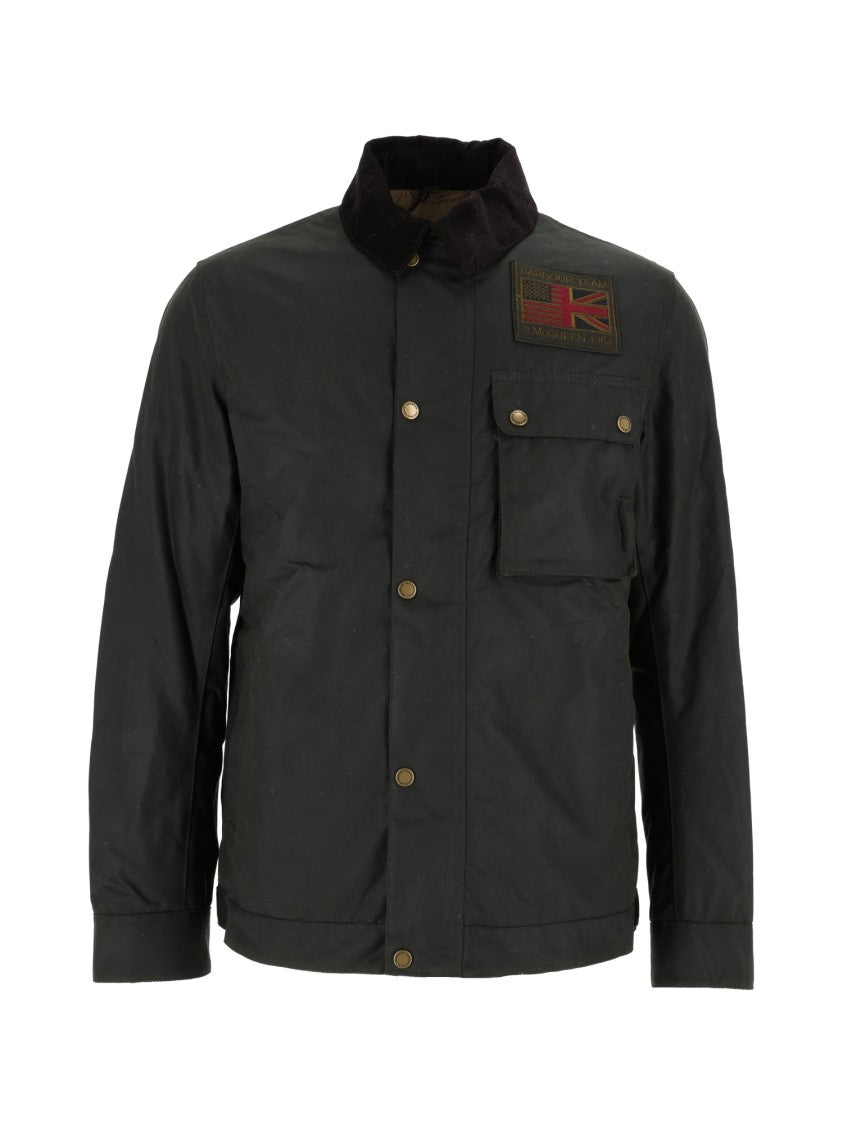 Barbour Waxed Cotton Jacket With High Collar And Structured Finish