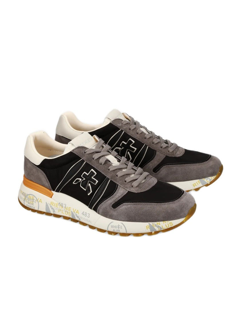 Premiata Ergonomic Grey Suede And Nylon Sneakers With Distinctive Logo