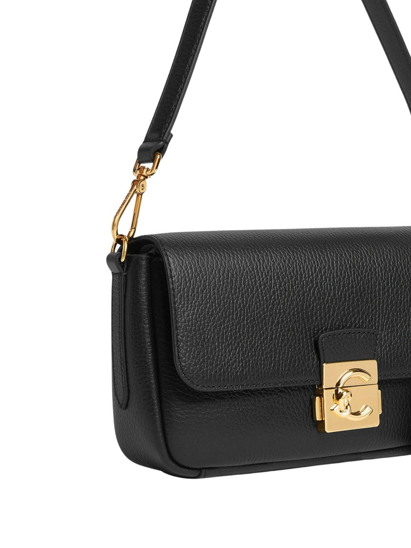 Coccinelle Pebbled Leather Medium C-Me Lock Logo Shoulder Bag