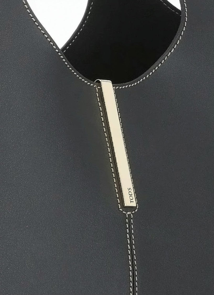 Tod's Structured Black Calf Leather Tote With Cutout Handle