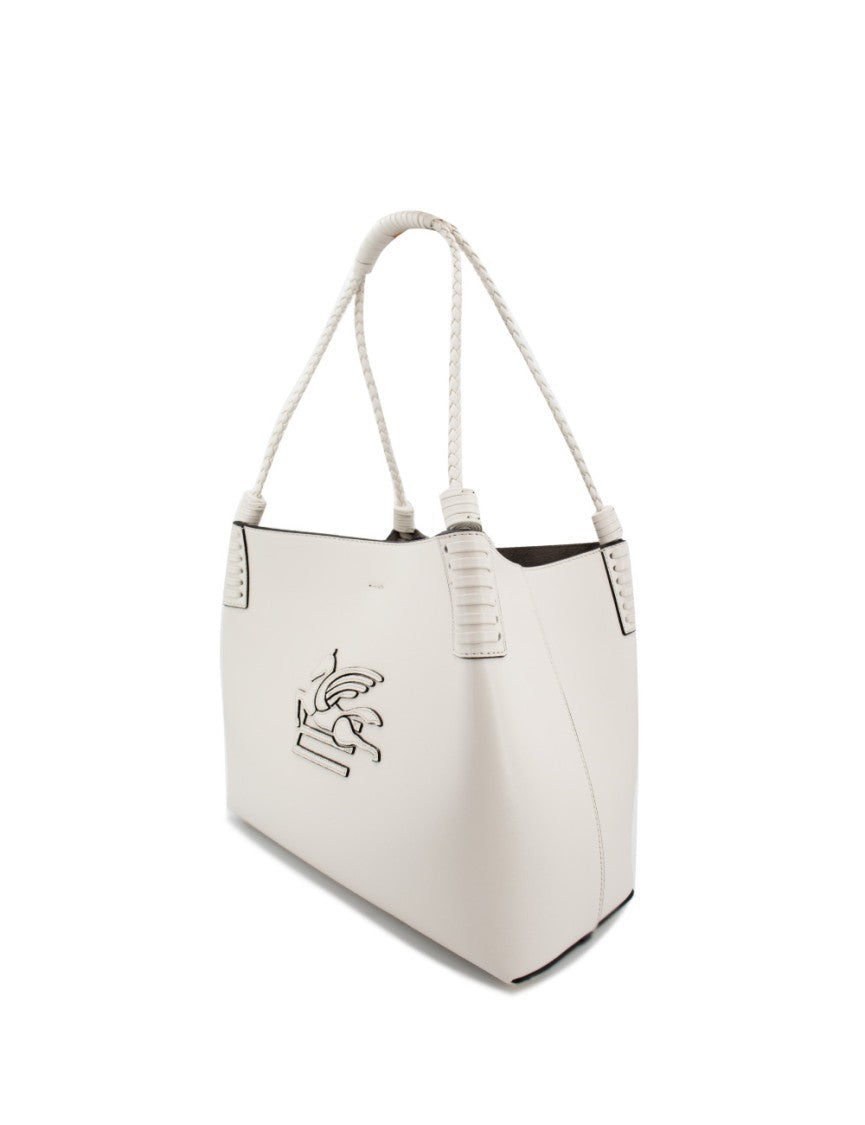 Etro Iconic White Leather Bucket Bag With Internal Clutch