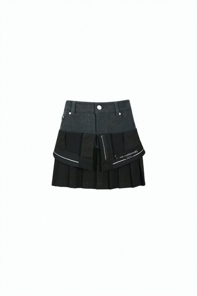Andersson Bell Two-Tone Mini Skirt With Pleated Lower Section And Overlay Flap