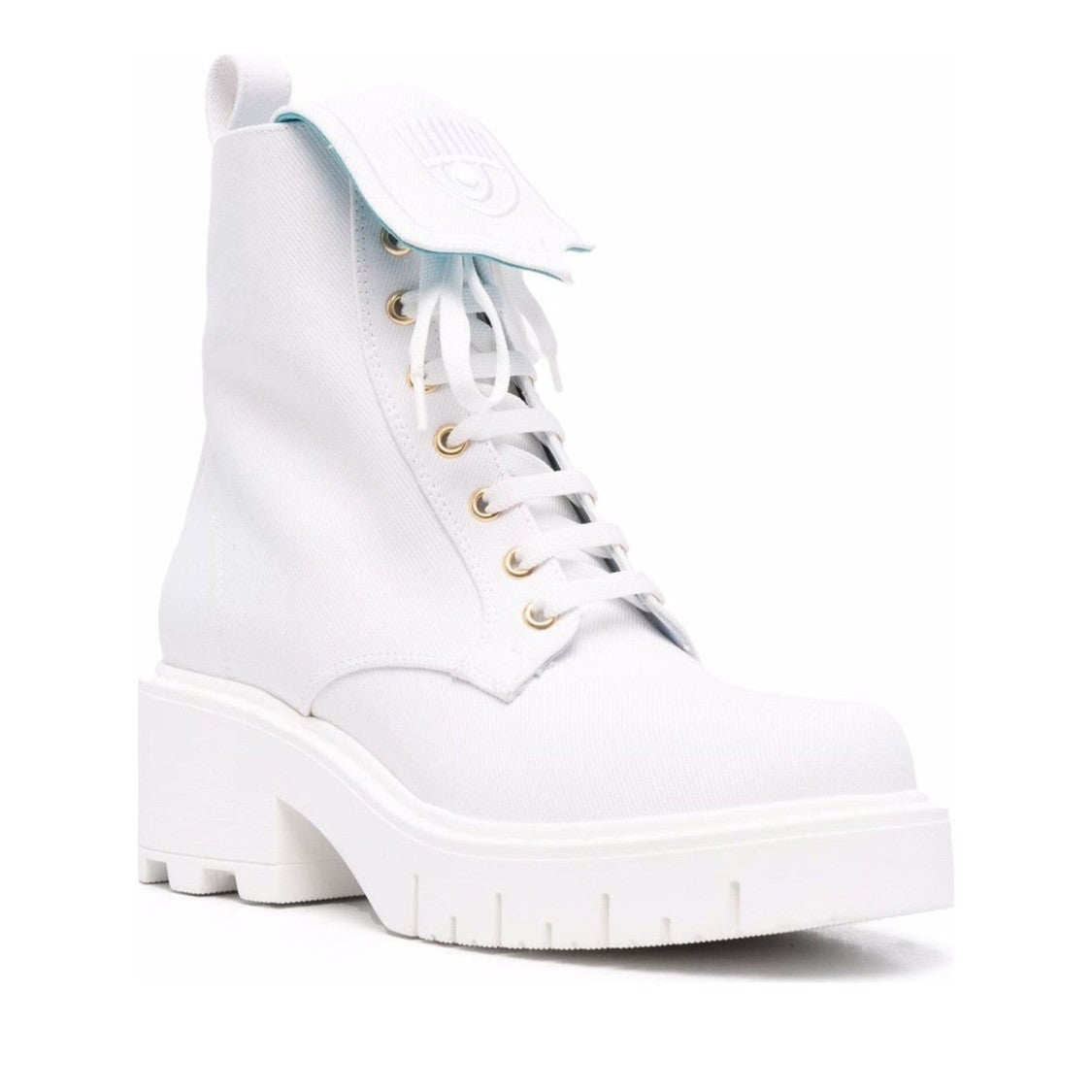 Chiara Ferragni White High-Top Lace-Up Chunky Sole Leather Ankle Boots
