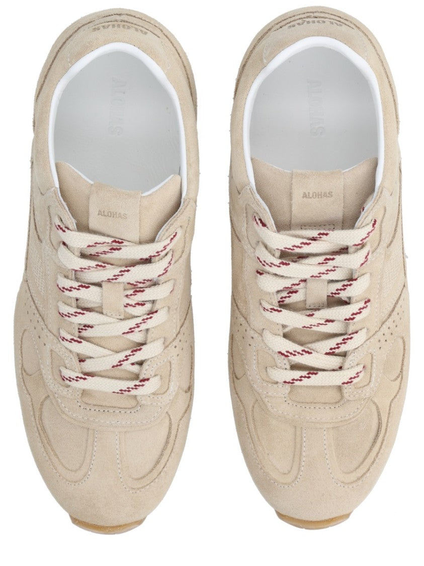 Alohas Beige Suede Perforated Panel Sneakers