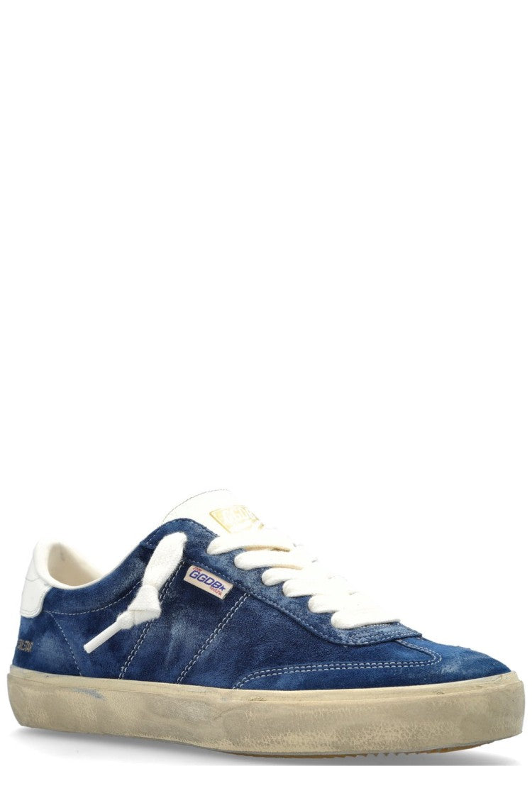 Golden Goose Soul Star Distressed Blue Suede Low-Top Sneakers