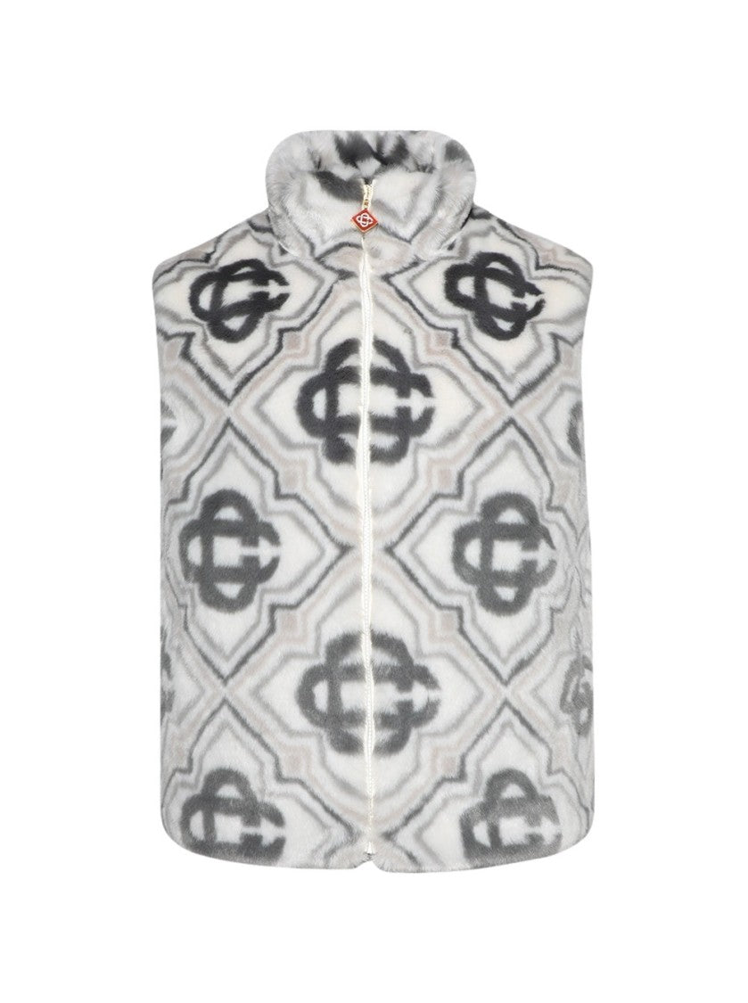 Casablanca Faux Fur Monogram Gilet White And Grey