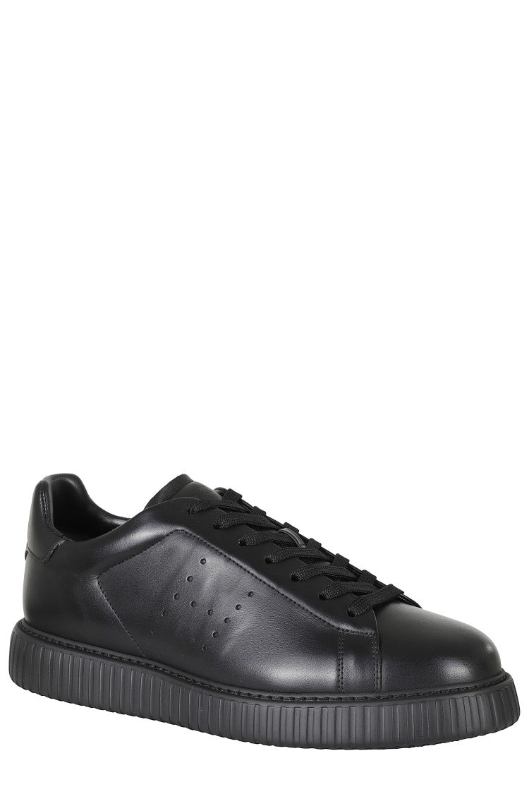 Hogan Black H677 Leather Rubber Sole Leather Sneakers