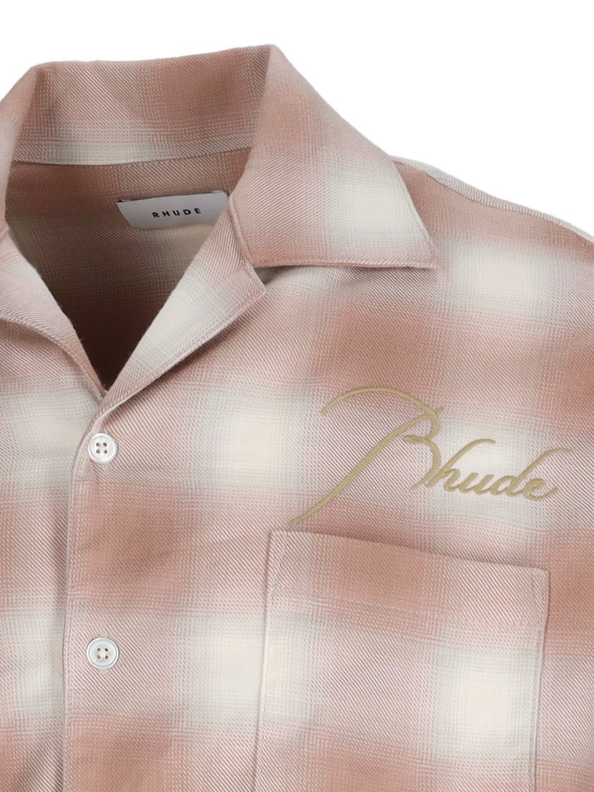 Rhude Brown Cotton Checked Shirt