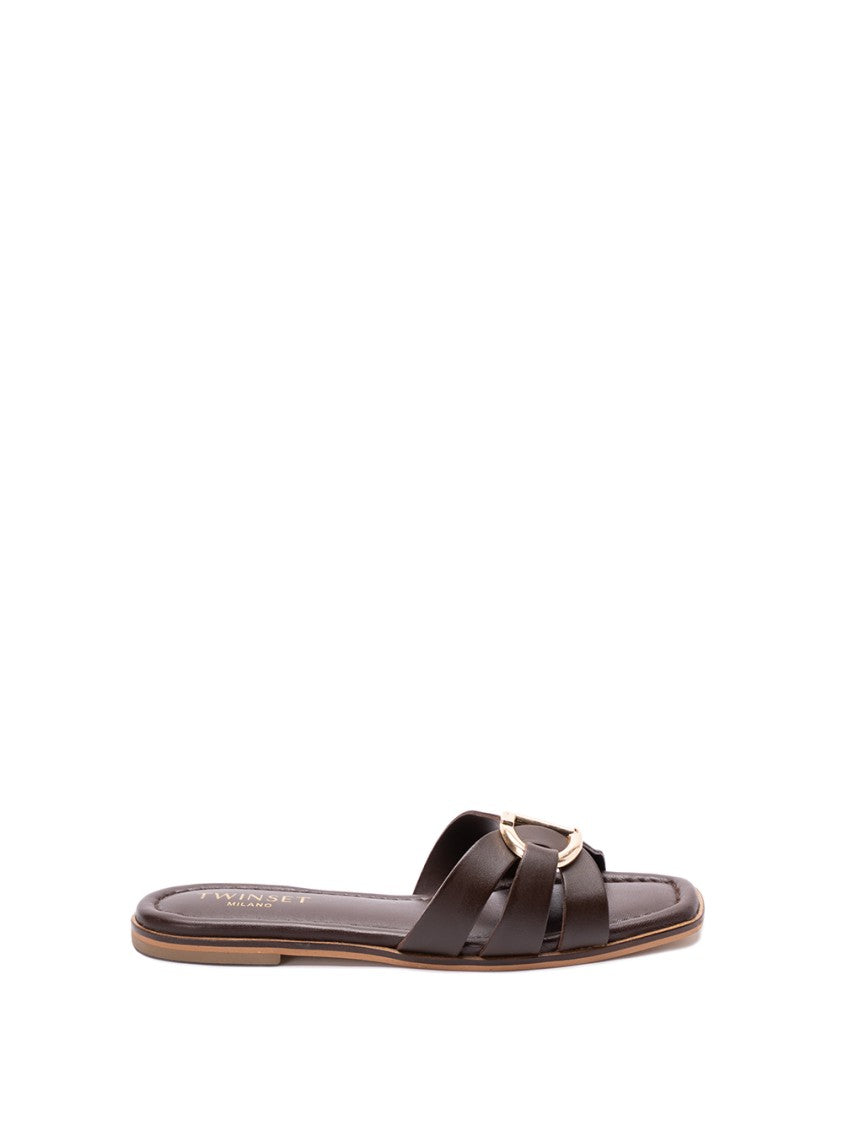 Twin-Set Interwoven Leather Sandals With Metallic Buckle Detail