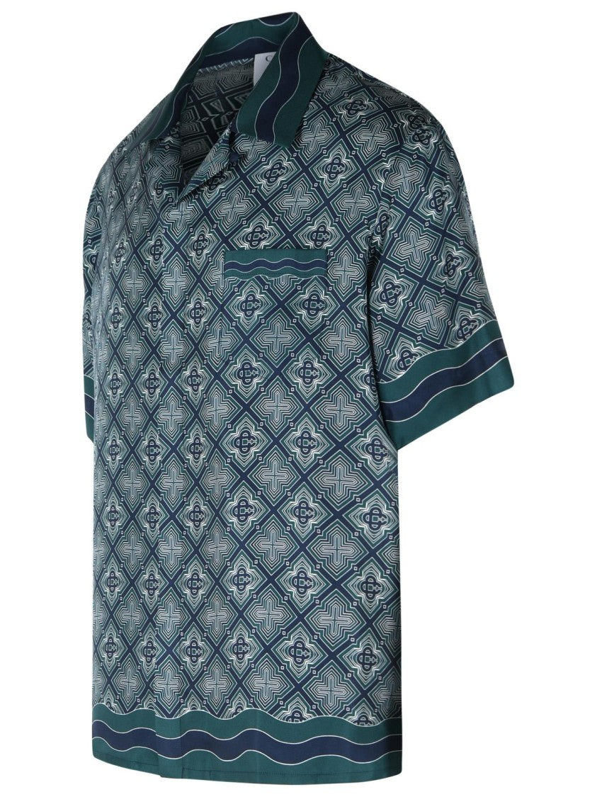 Casablanca 'Radiating Monogram' Green Silk Shirt