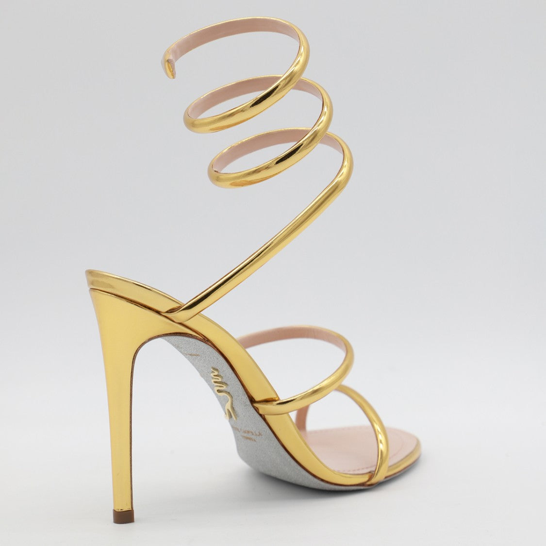 René Caovilla High Stiletto Sandals With Spiral Ankle Strap