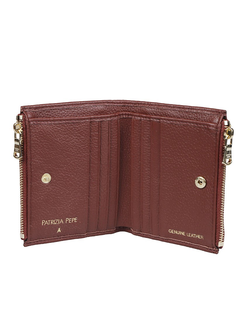 Patrizia Pepe Burgundy Compact Calf Leather Credit Card Holder