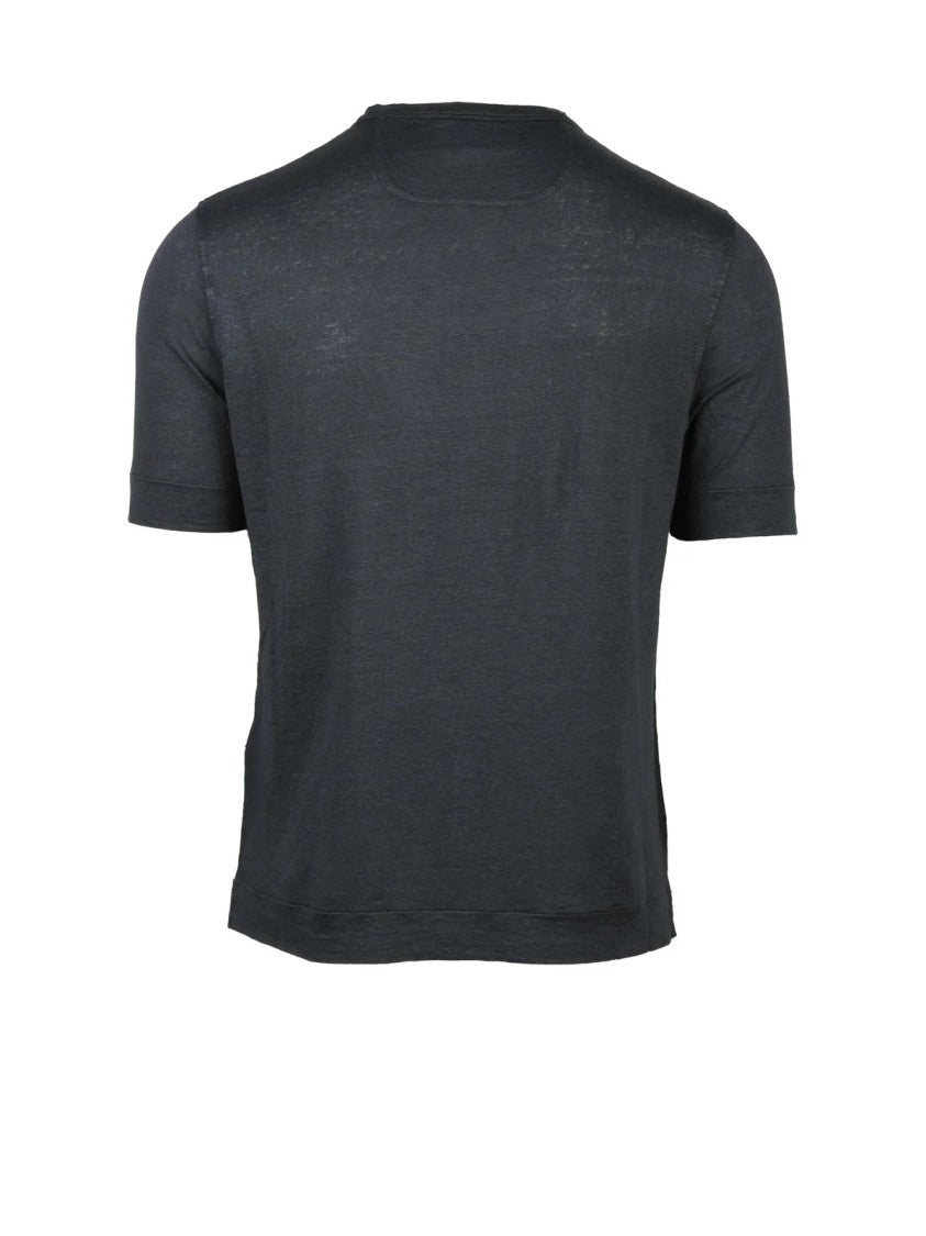 Alpha Studio Grey Linen Elastane T-Shirt