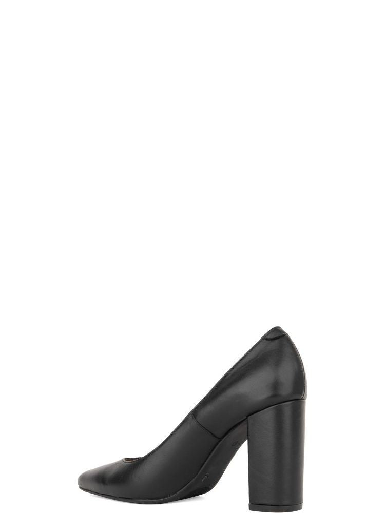 Sergio Moretti Black Classic Pointed-Toe Leather Block-Heel Pumps