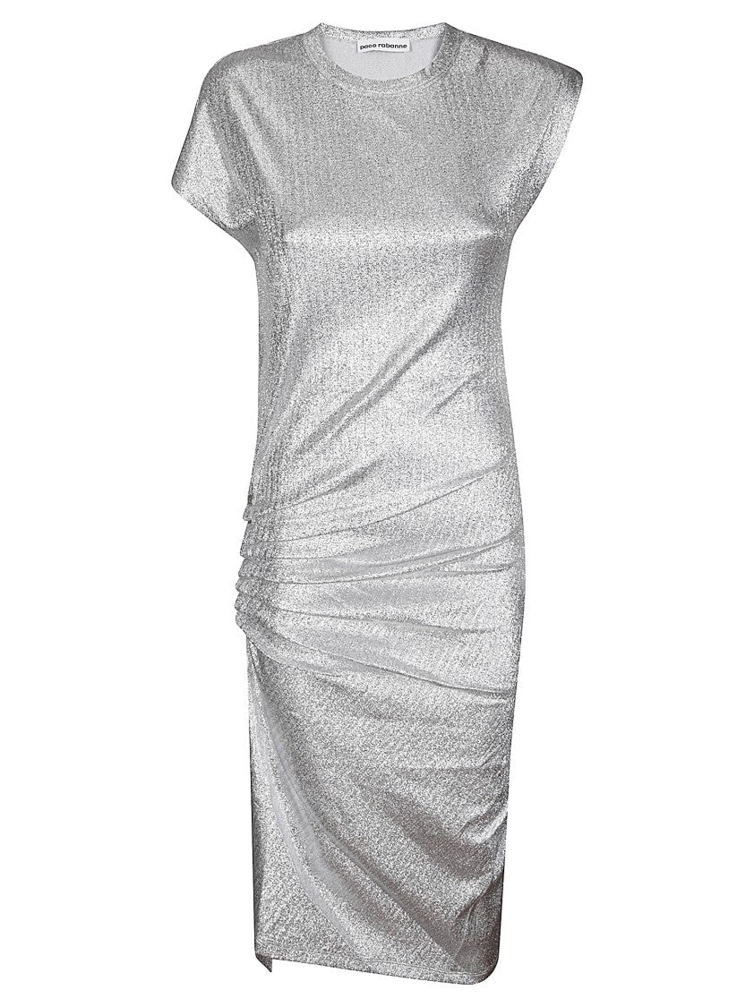 Paco Rabanne Draped Lurex Silver Press-On Dress