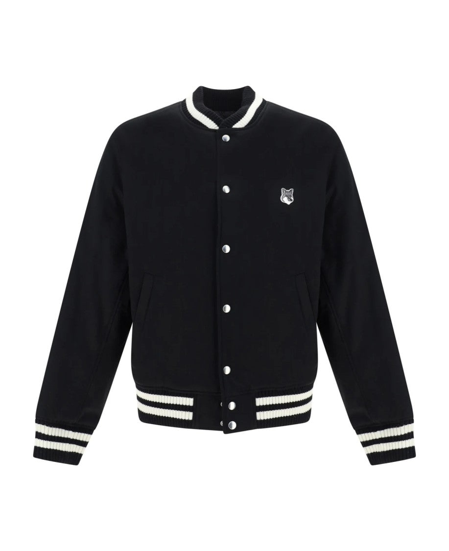 Maison Kitsuné Black Bomber Jacket With Silver Snap Buttons And Emblem