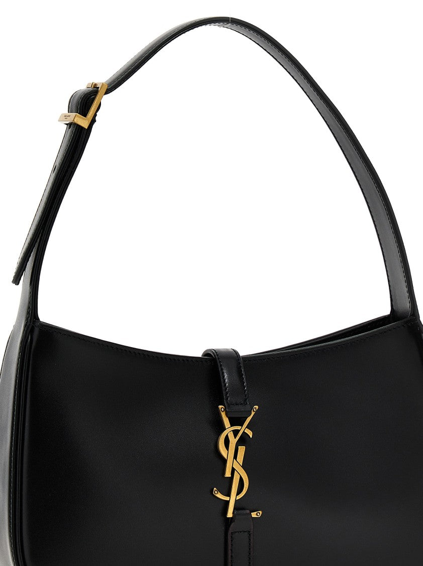 Saint Laurent Structured Black Leather Shoulder Bag With Rigid Handle