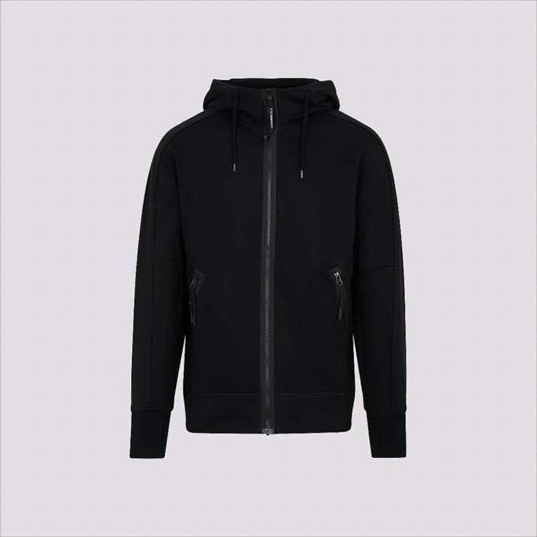 C.P. Company Minimalist Black Hooded Sweatshirt With Unique Opening Detail