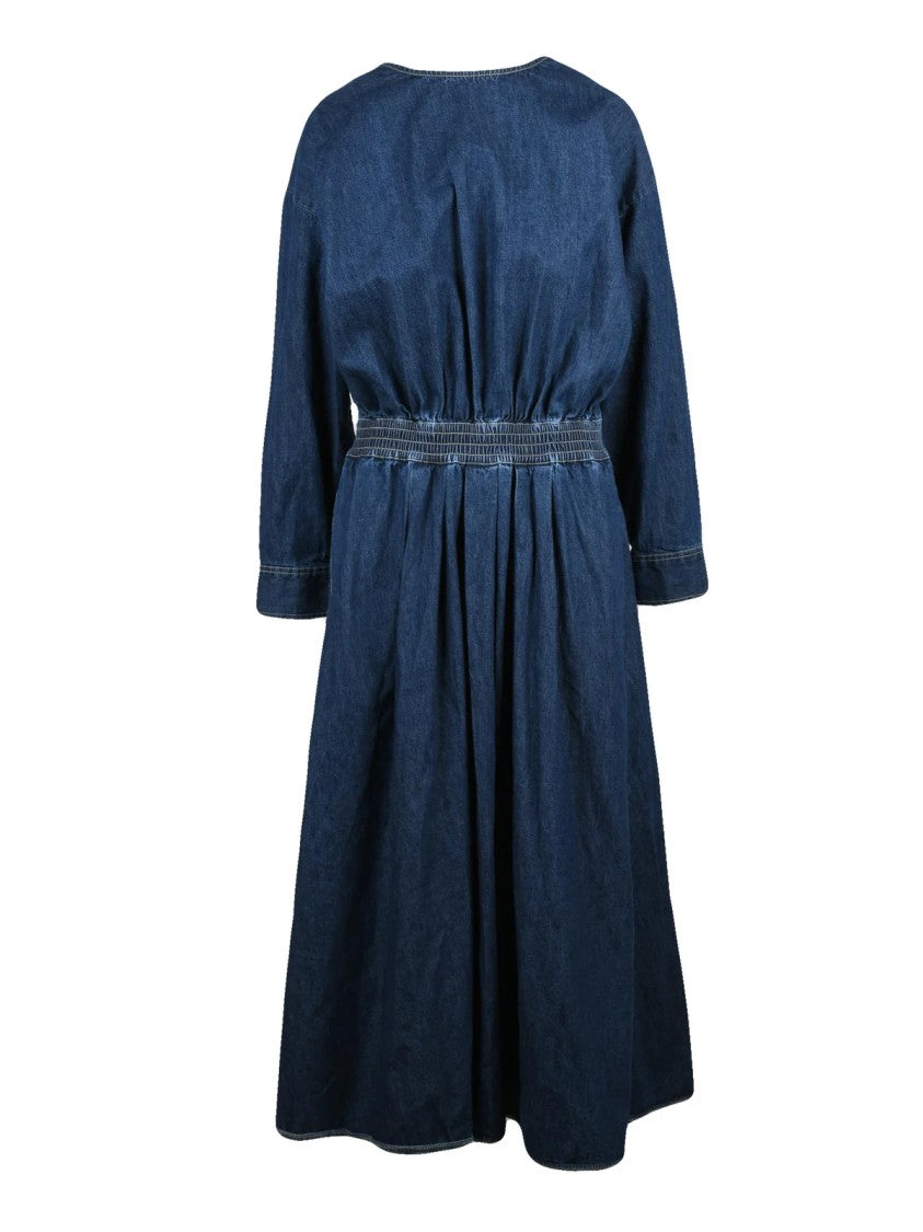 Bellerose Blue Cotton Zip Shirt-Sleeve Denim Dress